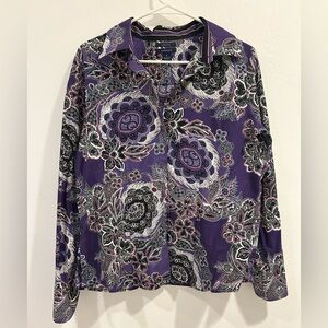 Westbound Women's Stylish Wrinkle Free  Button Up Blouse Purple Floral Size 10